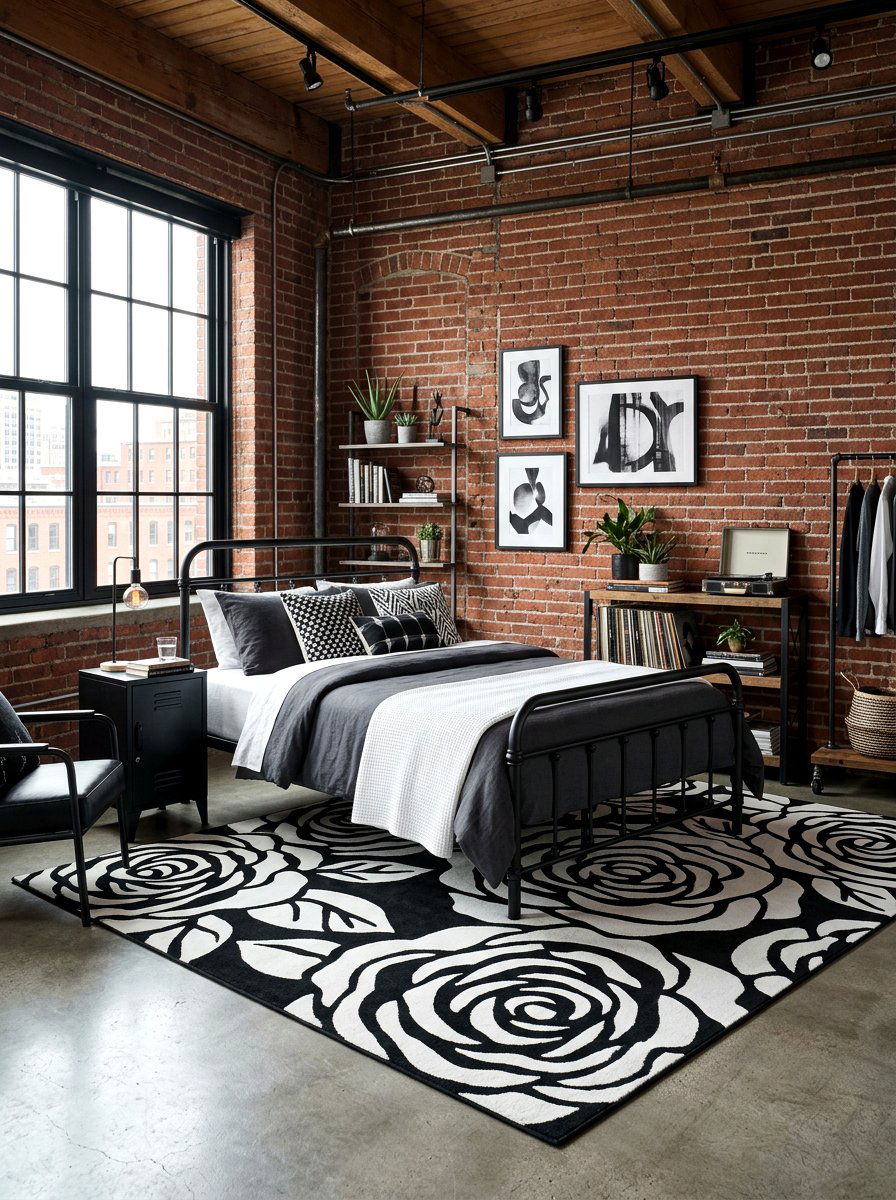 Black And White Rose Print - 30 rose print bedroom ideas