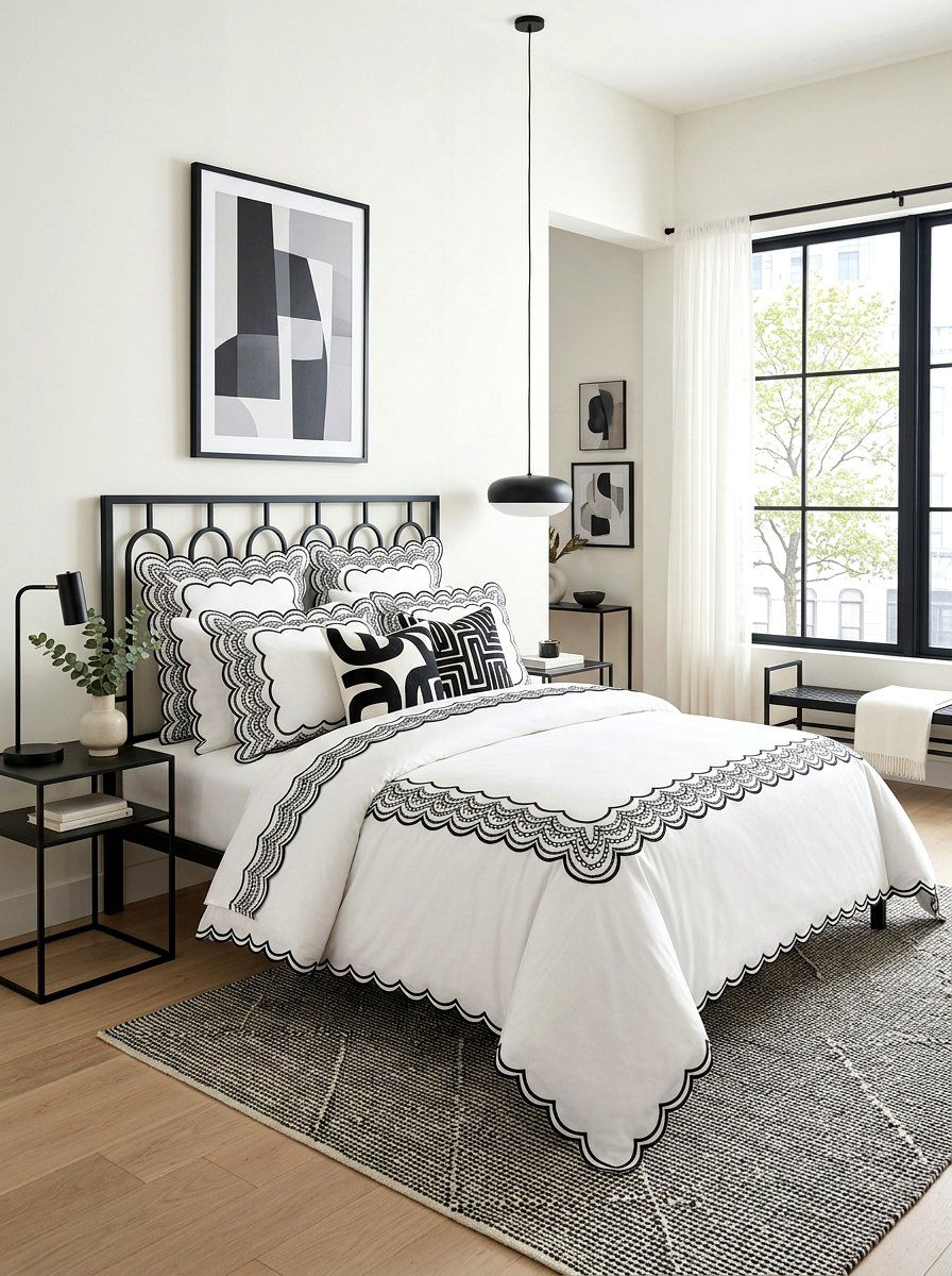 Black And White Scalloped Pillow Look - 30 scalloped pillow bedding ideas
