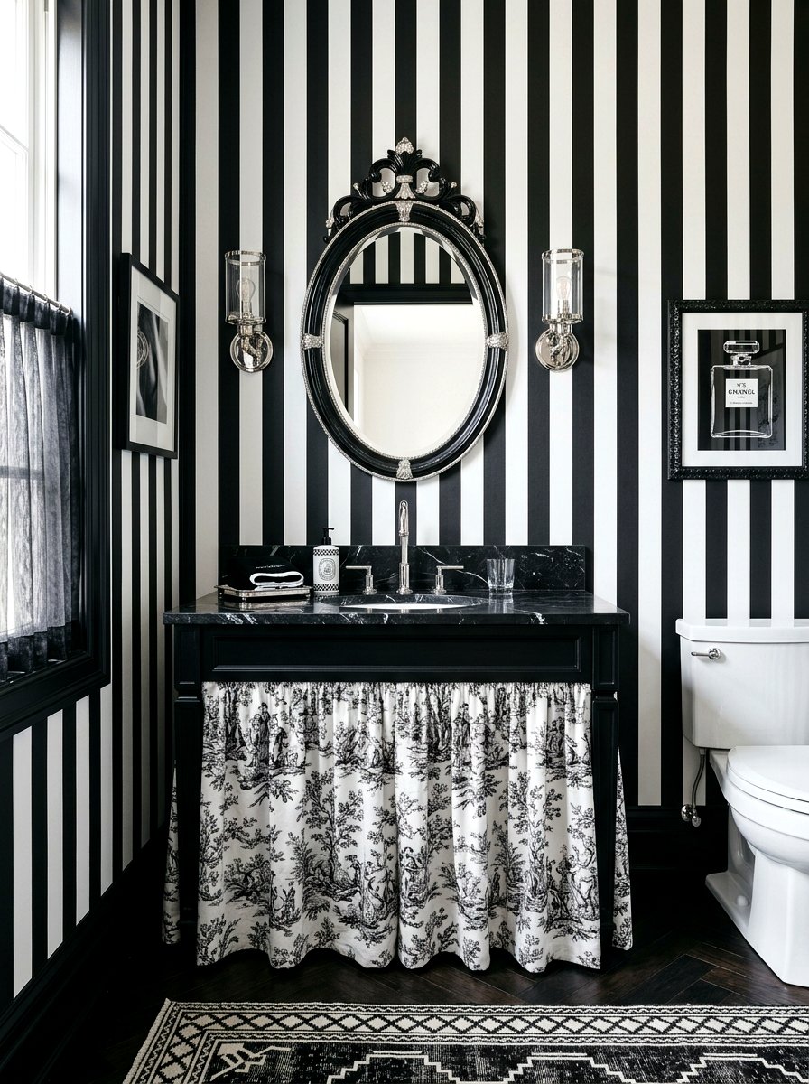 Black And White Skirted Vanity - 30 skirted powder room sink ideas