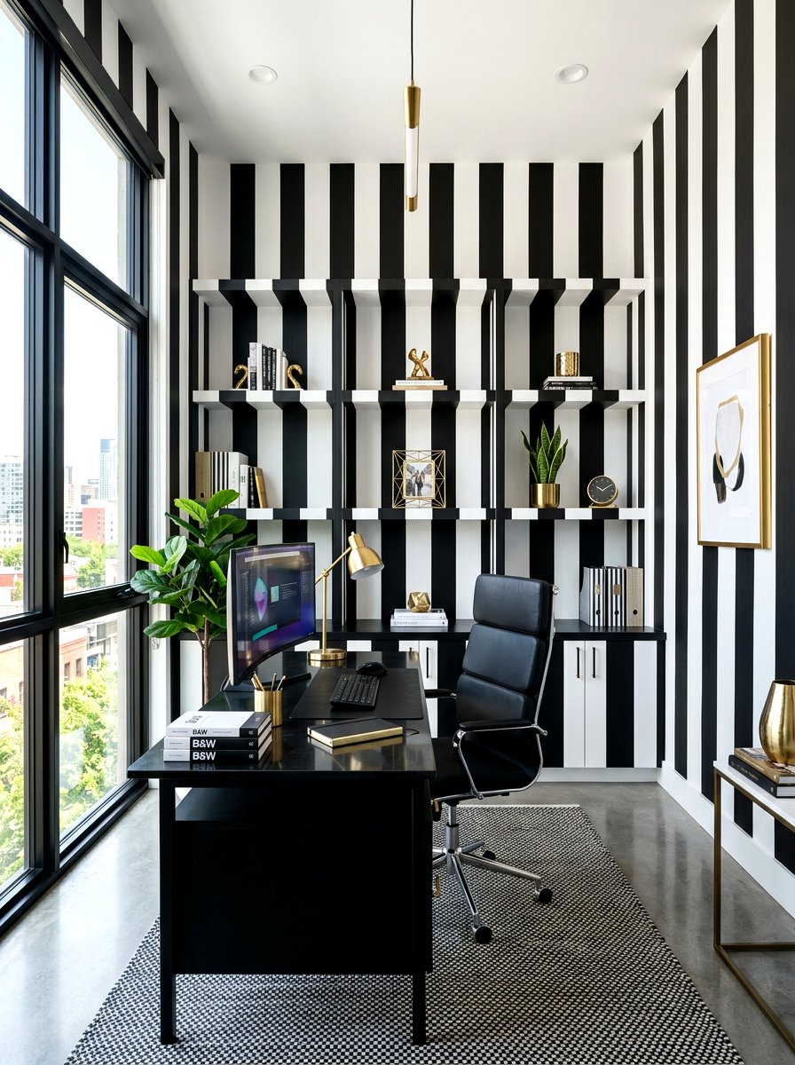 Black And White Stripe Office - 30 stripe drench room ideas