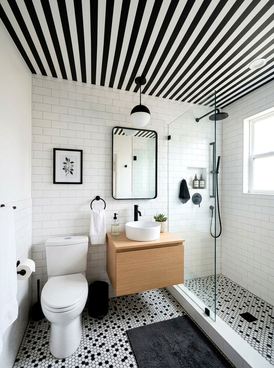 Black And White Striped Bathroom - 30 wallpaper ceiling ideas