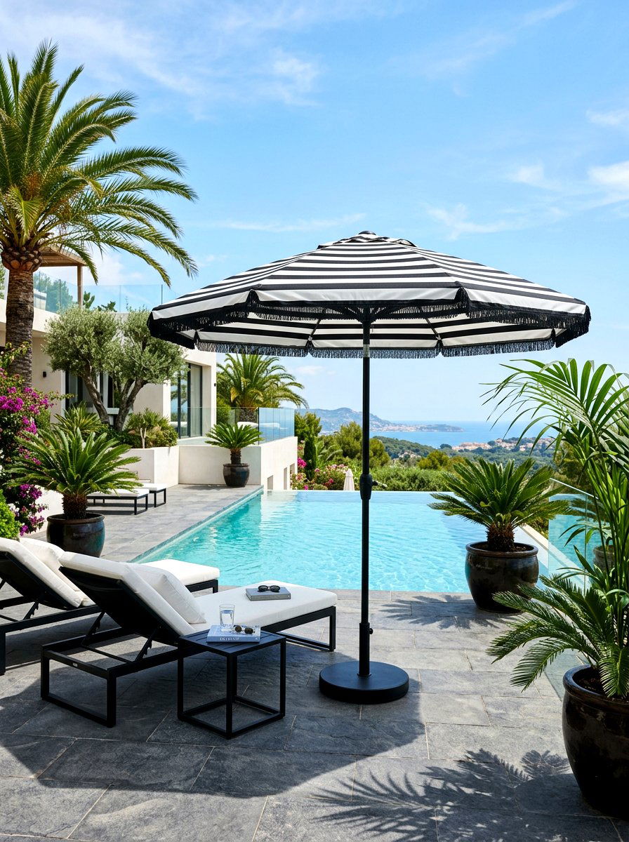 Black And White Striped Cabana Umbrella - 30 poolside striped umbrellas ideas