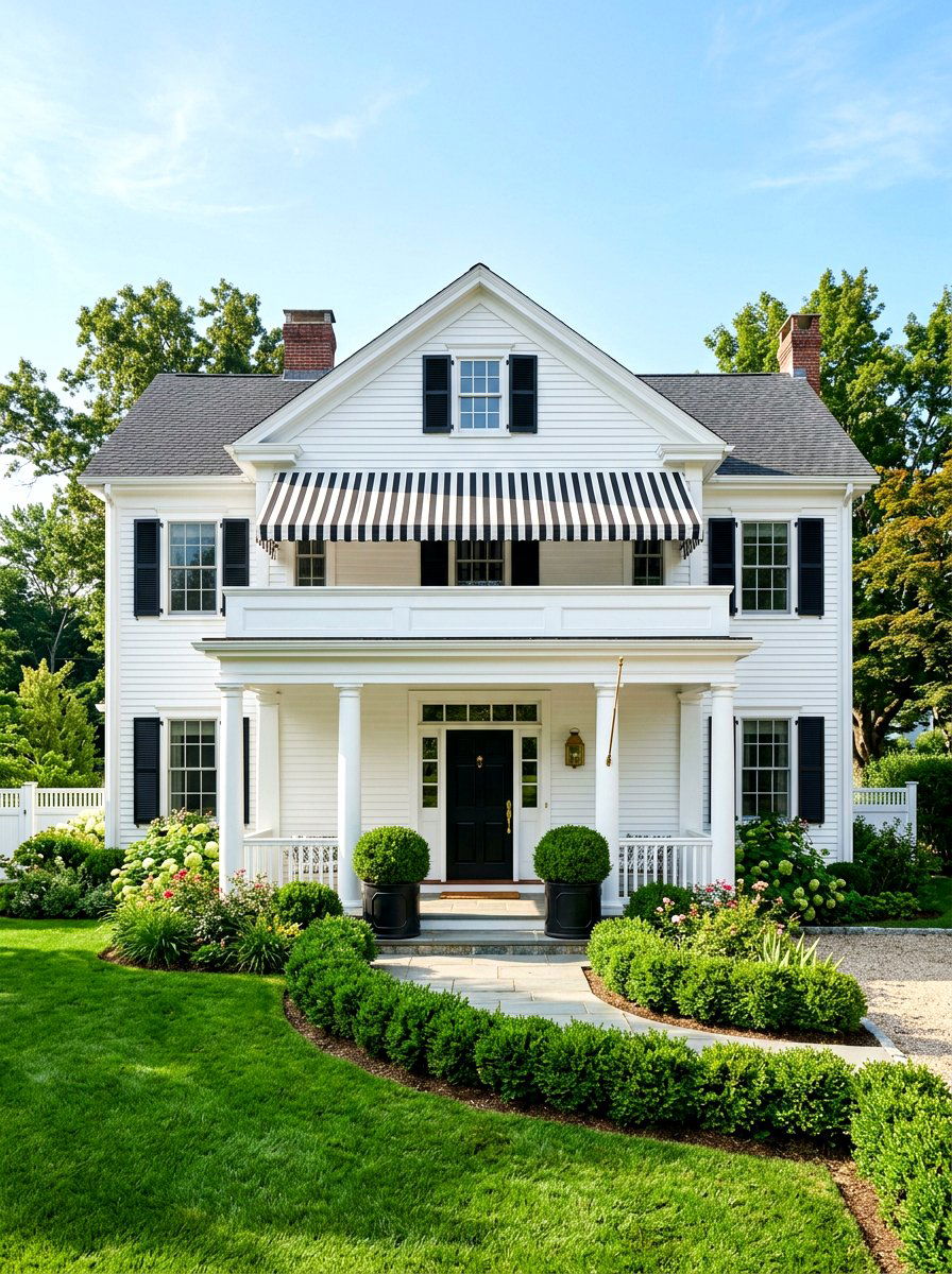 Black And White Striped Front Porch Awning - 30 striped awning front porch ideas