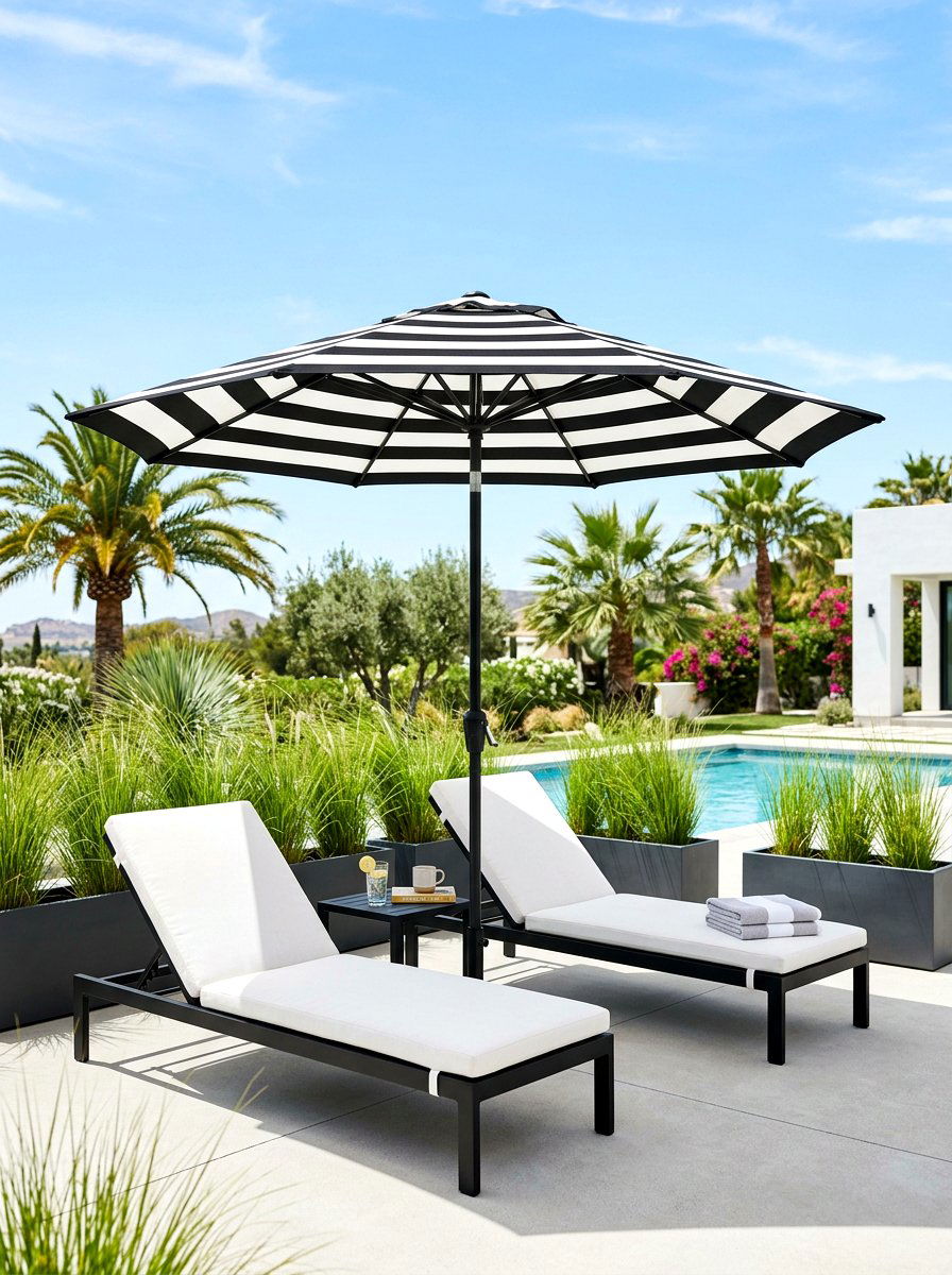 Black And White Striped Patio Umbrella - 30 striped umbrella patio ideas