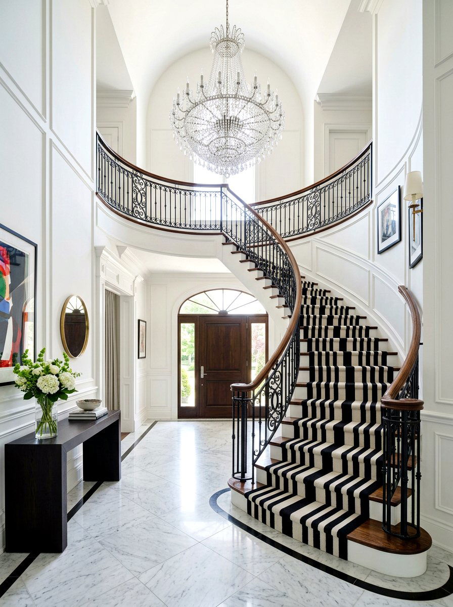 Black And White Striped Stair Runner - 30 dramatic stair runner ideas