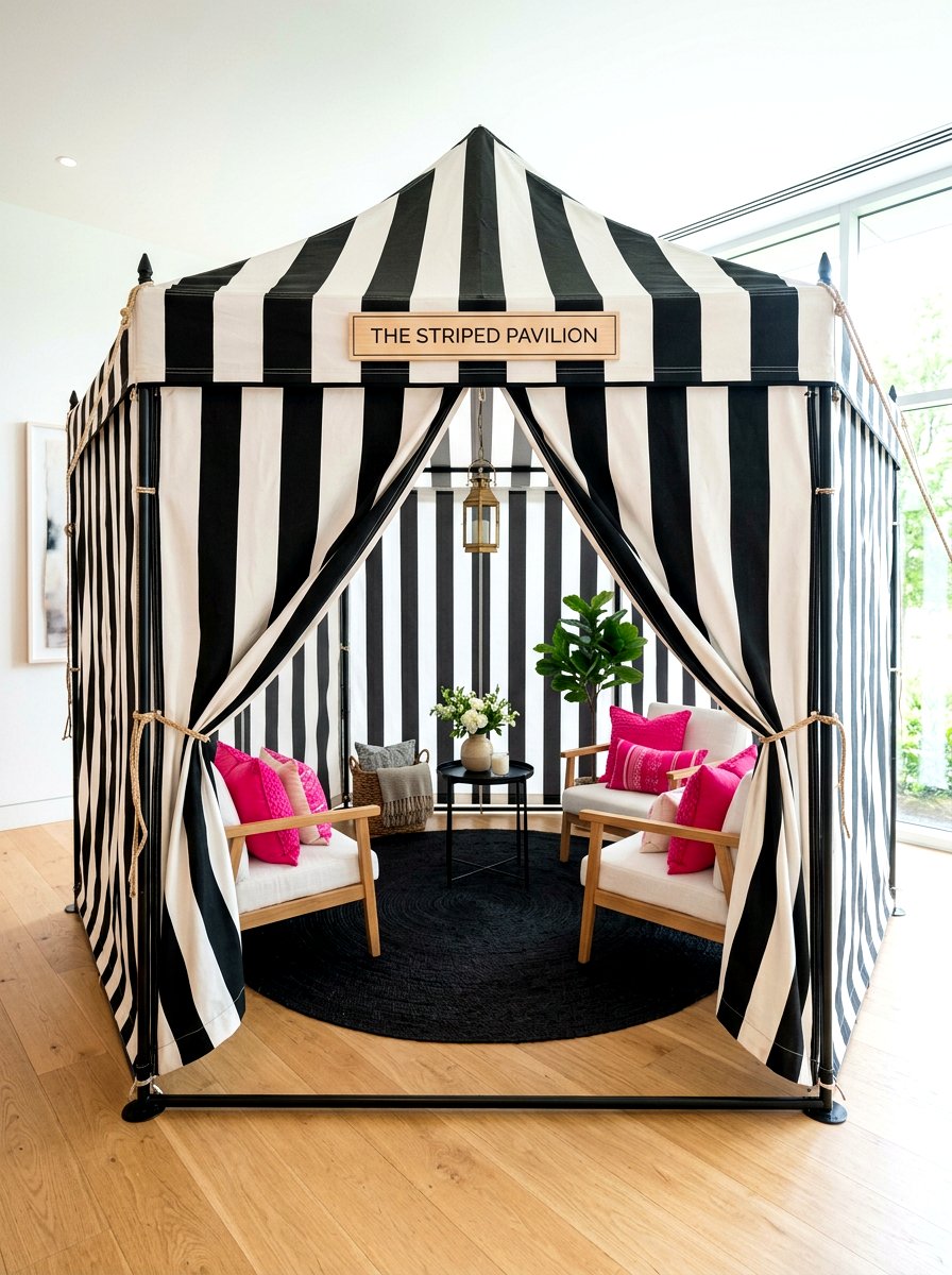 Black And White Striped Tent - 30 kids tent reading nook ideas