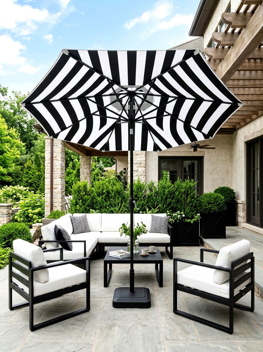 Black And White Striped Umbrella - 30 striped porch umbrella ideas