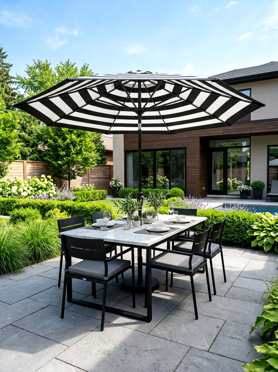 Black And White Striped Umbrella - 30 cabana stripe patio ideas