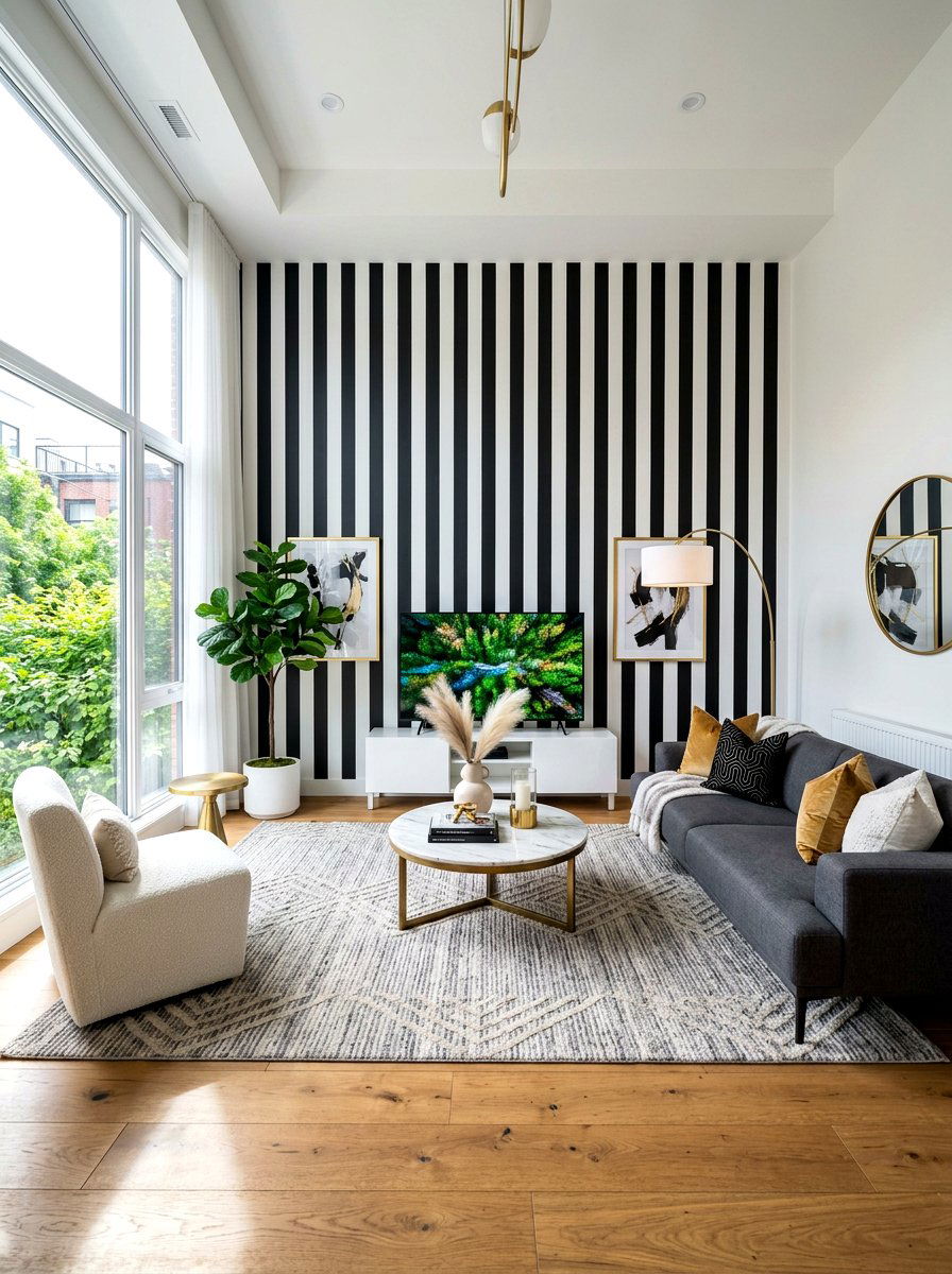 Black And White Striped Wall - 30 bold stripe decor ideas