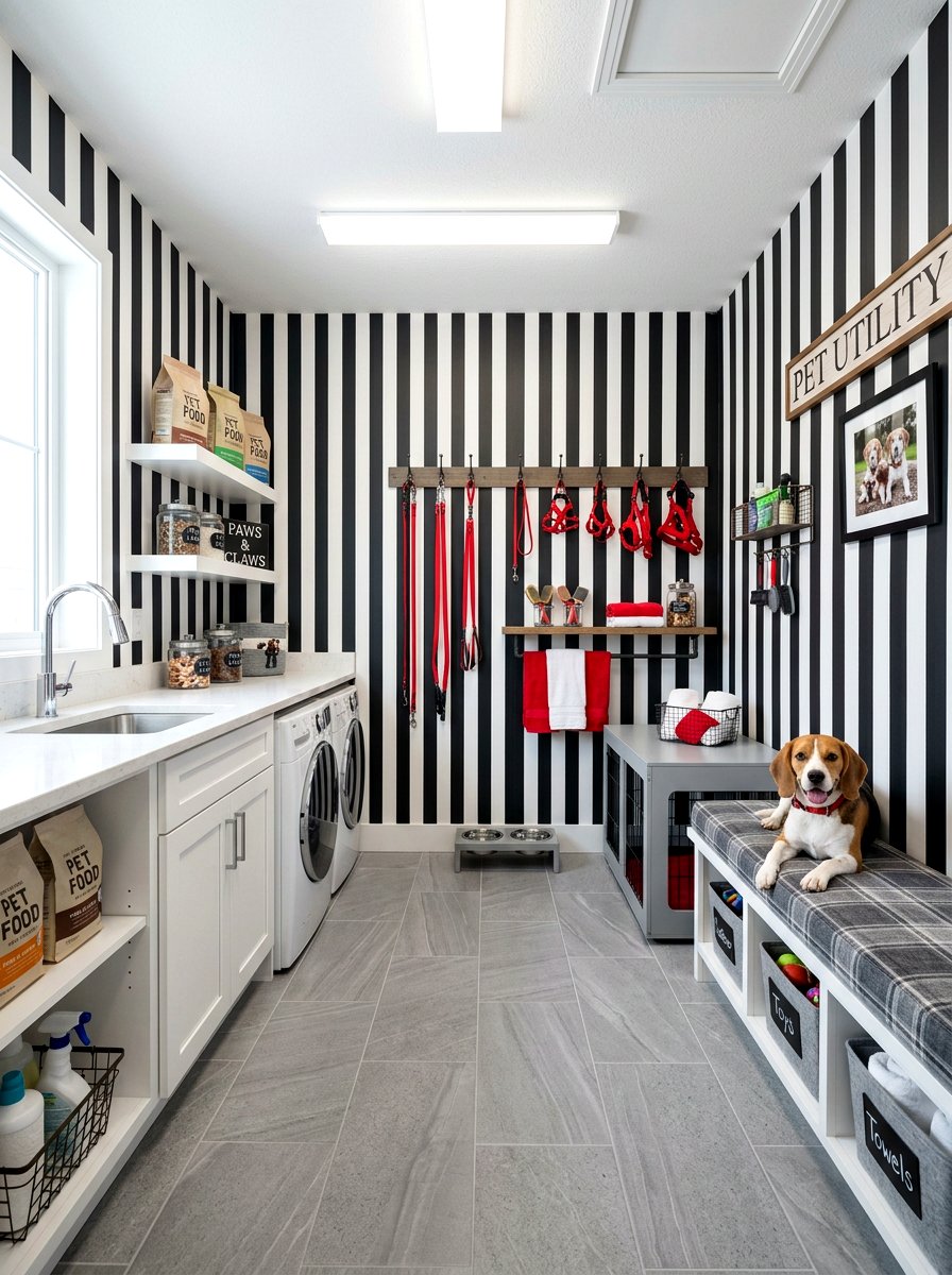 Black And White Striped Wallpaper - 30 pet room wallpaper ideas