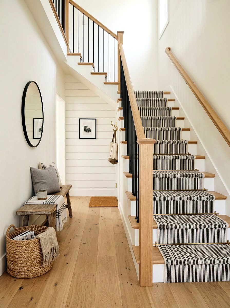 Black And White Ticking Stripe Stair Carpet - 30 stair runner stripe ideas