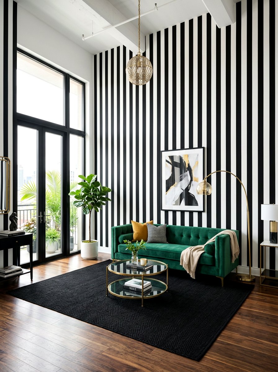 Black And White Vertical Wall Stripes - 30 circus stripe living room ideas