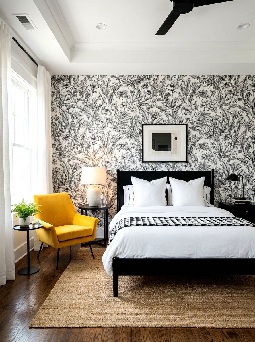 Black And White Wallpaper - 30 bedroom wallpaper accent ideas