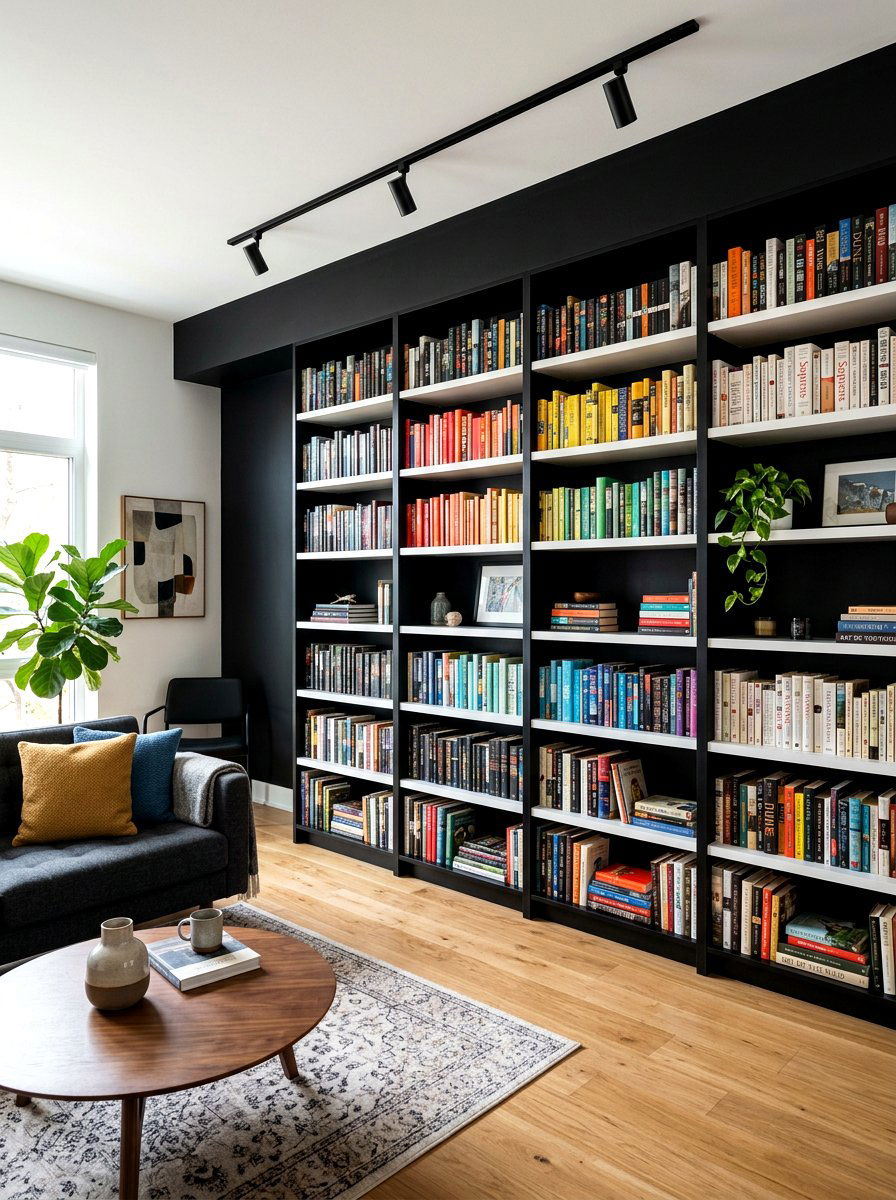 Black Background Bookshelf Decor - 30 book wall living room ideas