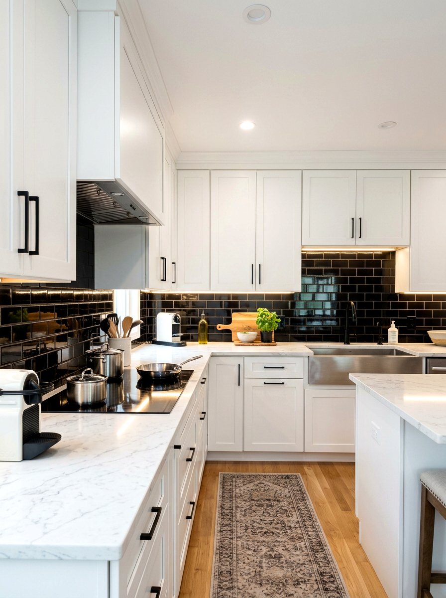 Black Backsplash White Cabinets - 30 black and white kitchen ideas