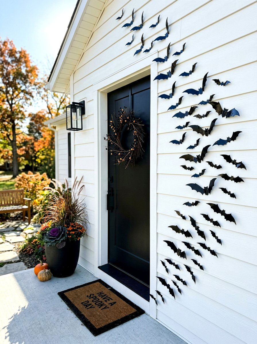 Black Bat Porch Wall - 30 Halloween porch ideas