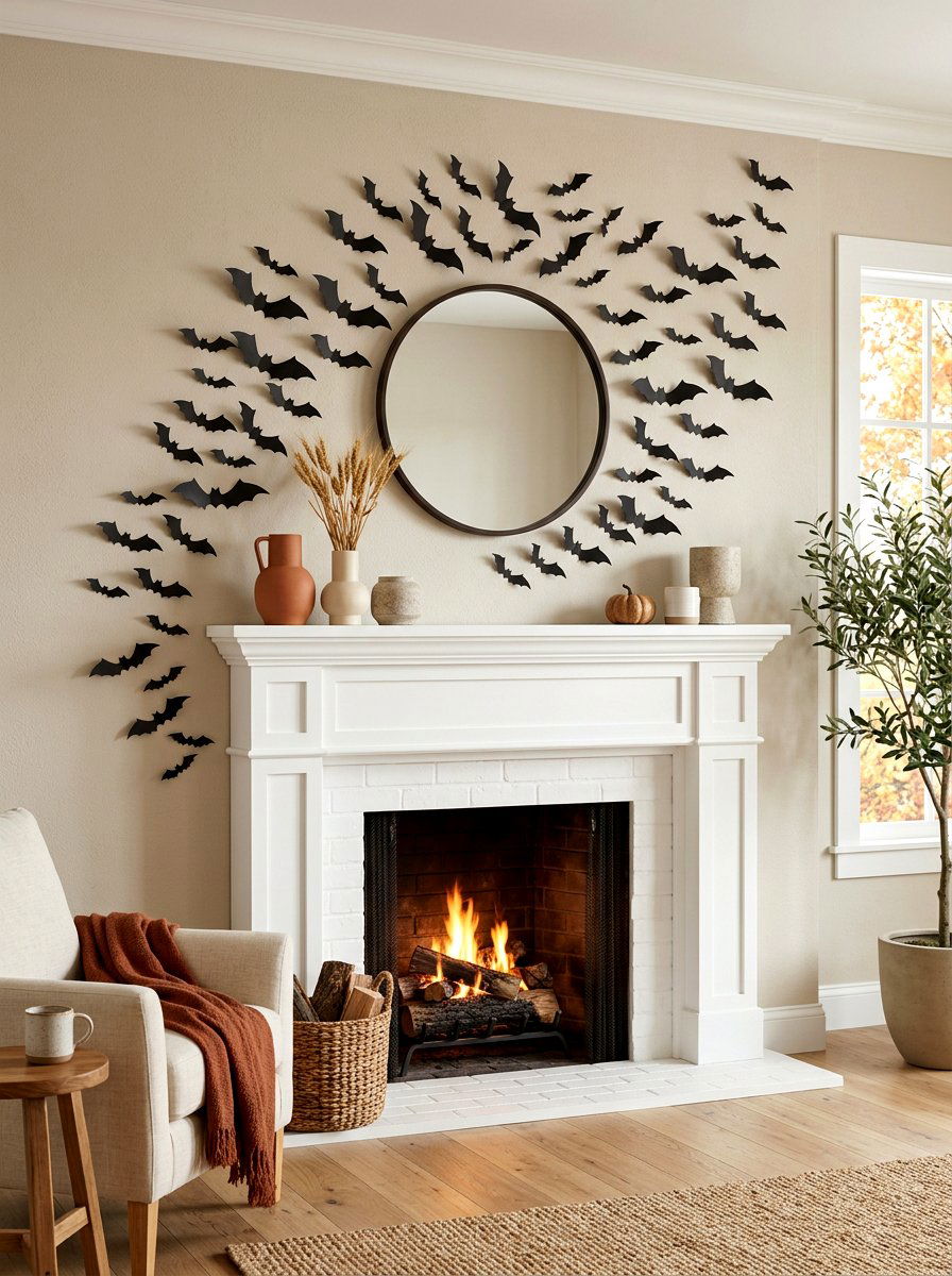Black Bats Wall Decor - 30 Halloween mantel decor ideas