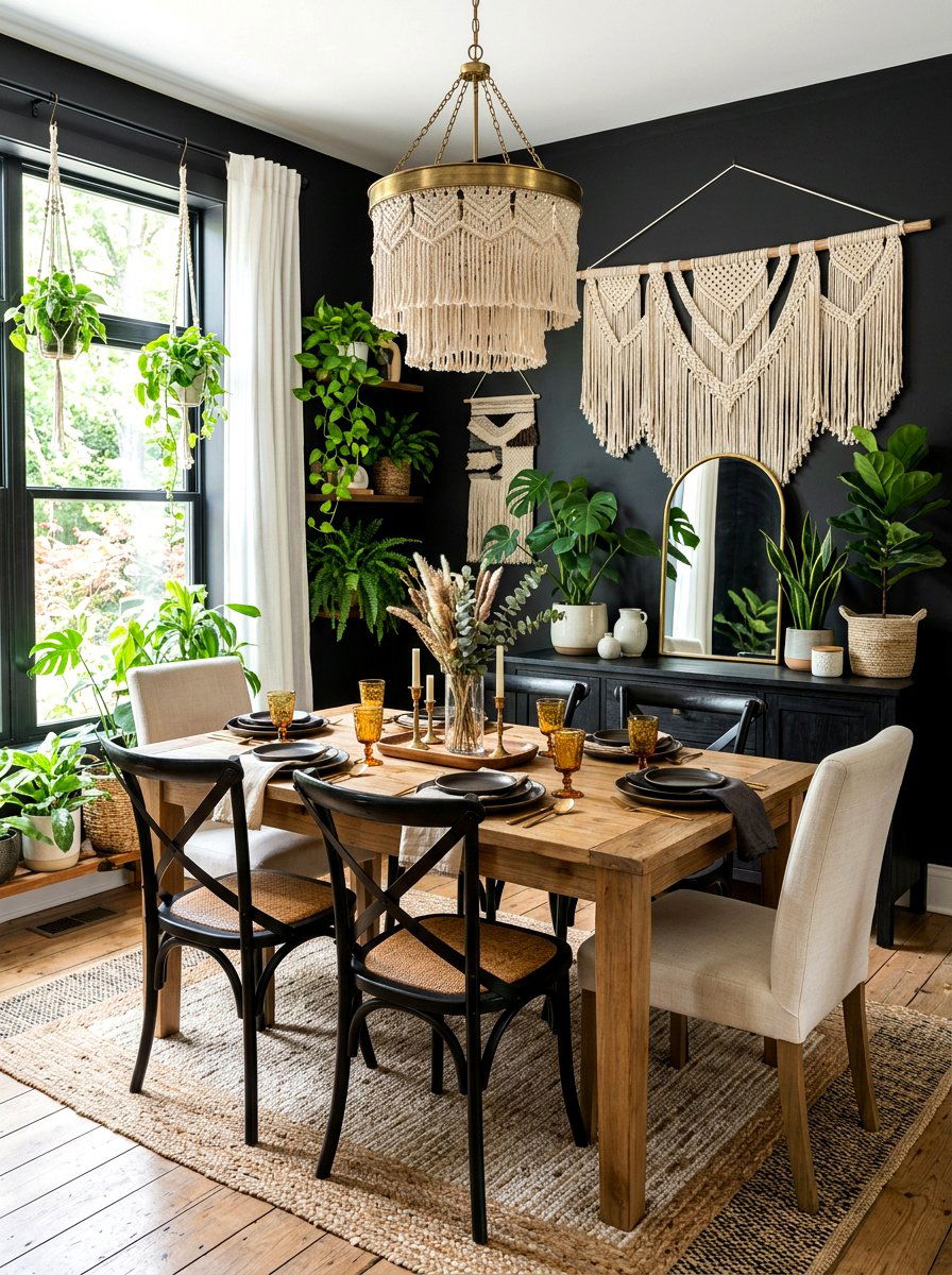 Black Boho Dining Room - 30 boho dining room ideas