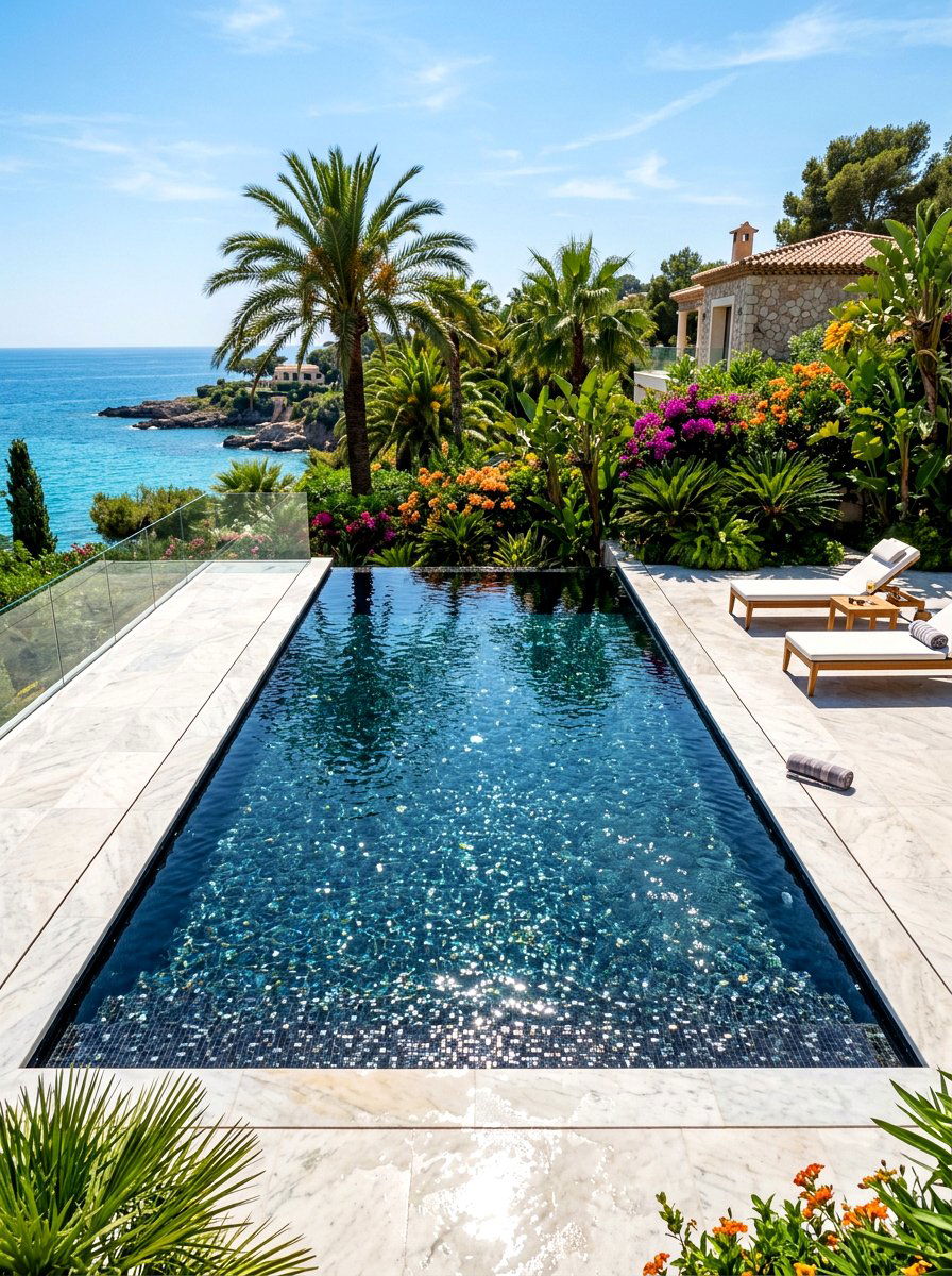 Black Bottom Pool With Glass Tile - 30 black bottom pool backyard ideas