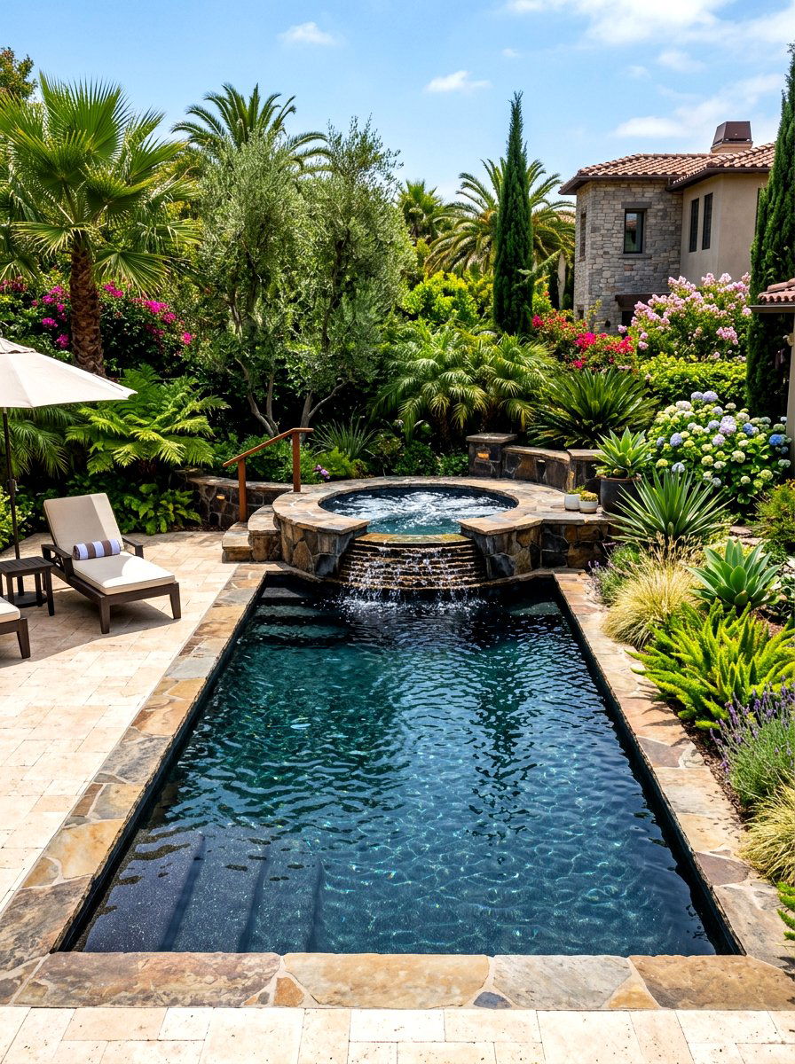 Black Bottom Pool With Hot Tub - 30 black bottom pool backyard ideas