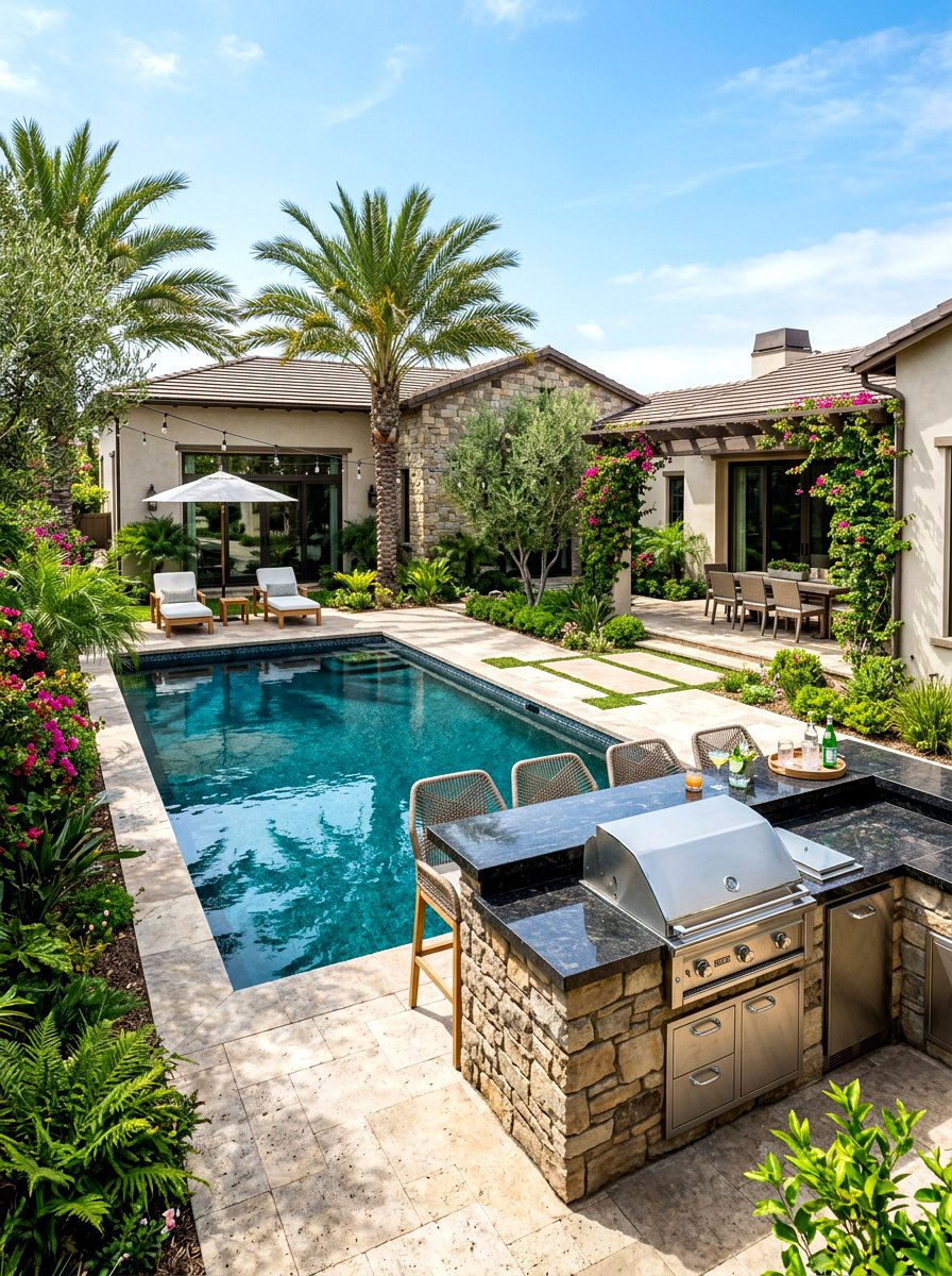 Black Bottom Pool With Outdoor Kitchen - 30 black bottom pool backyard ideas