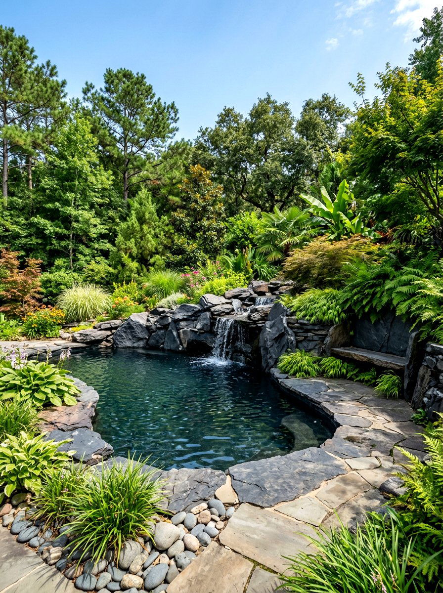 Black Bottom Pool With Rock Features - 30 black bottom pool backyard ideas