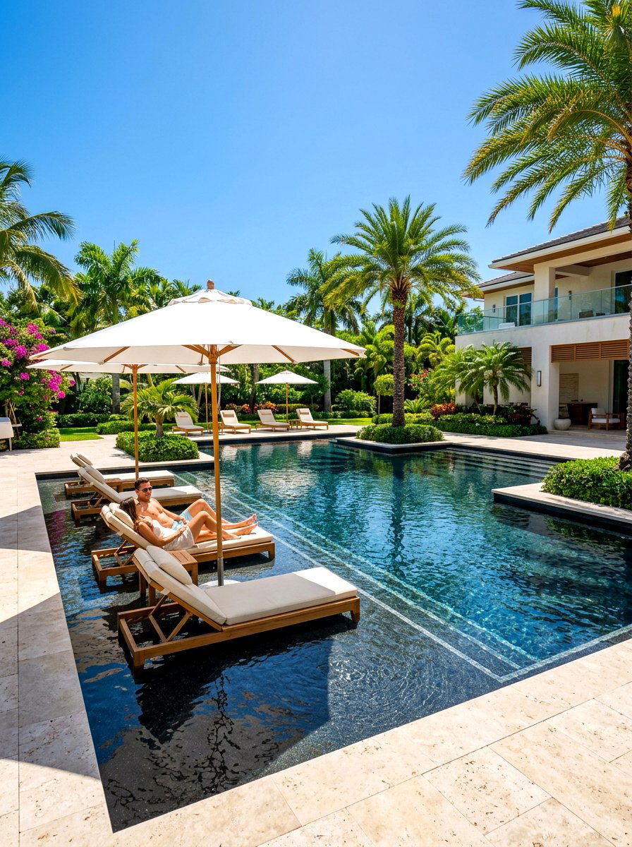 Black Bottom Pool With Tanning Ledge - 30 black bottom pool backyard ideas