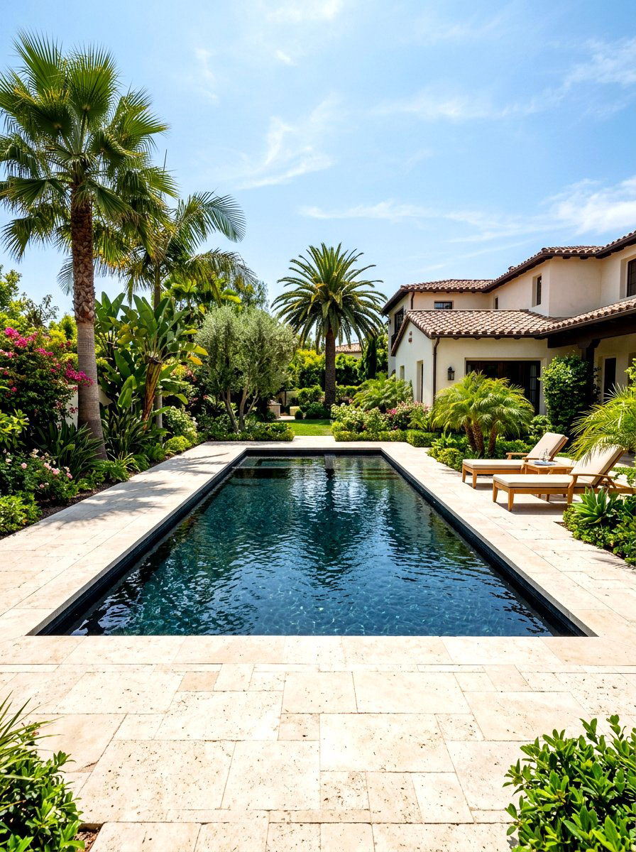 Black Bottom Pool With Travertine - 30 black bottom pool backyard ideas