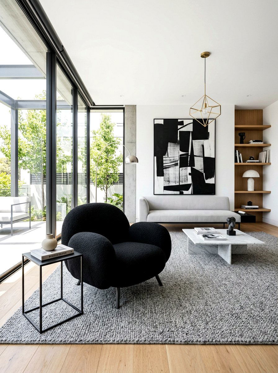 Black Boucle Statement Piece - 30 boucle living room ideas