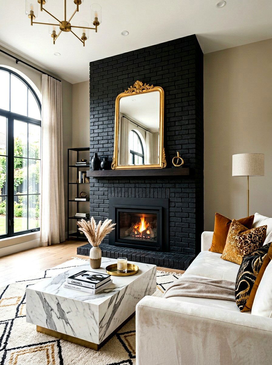 Black Brick Fireplace - 30 brick fireplace ideas