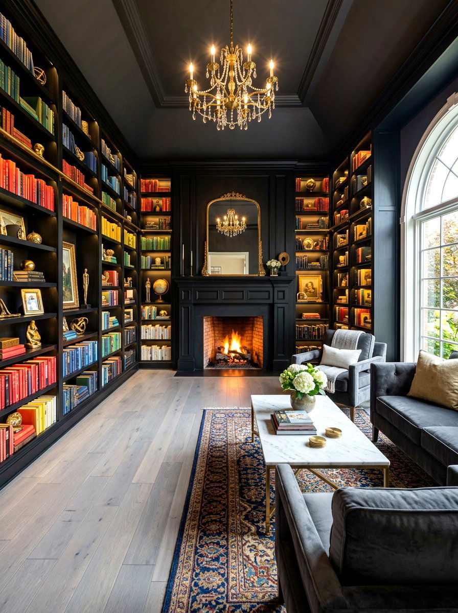 Black Built In Library Fireplace - 30 library fireplace ideas
