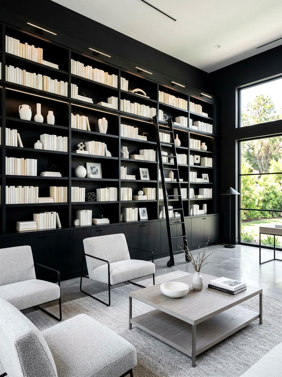 Black Built In Library - 30 moody home library ideas