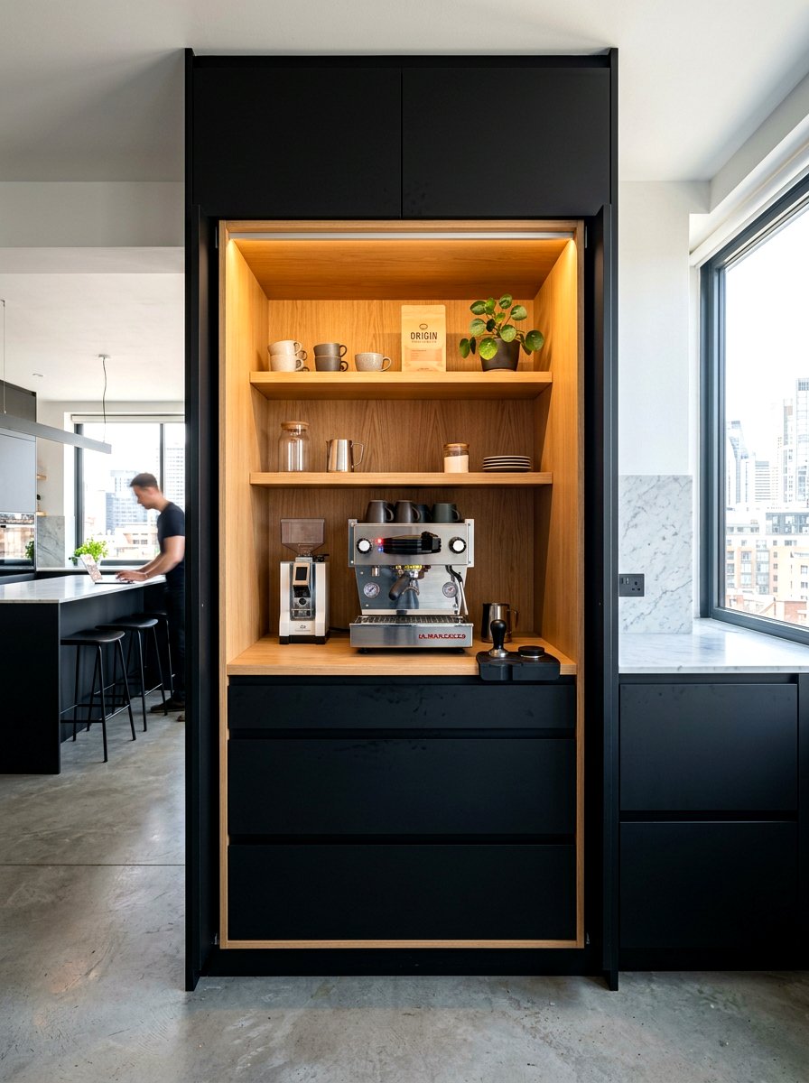 Black Cabinet Coffee Station - 30 appliance garage coffee station ideas