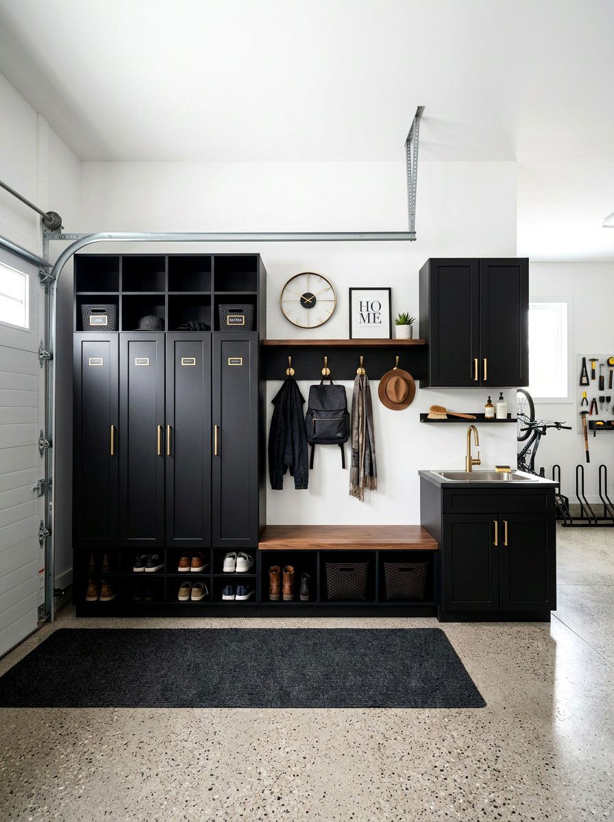 Black Cabinetry Set - 30 garage mudroom ideas