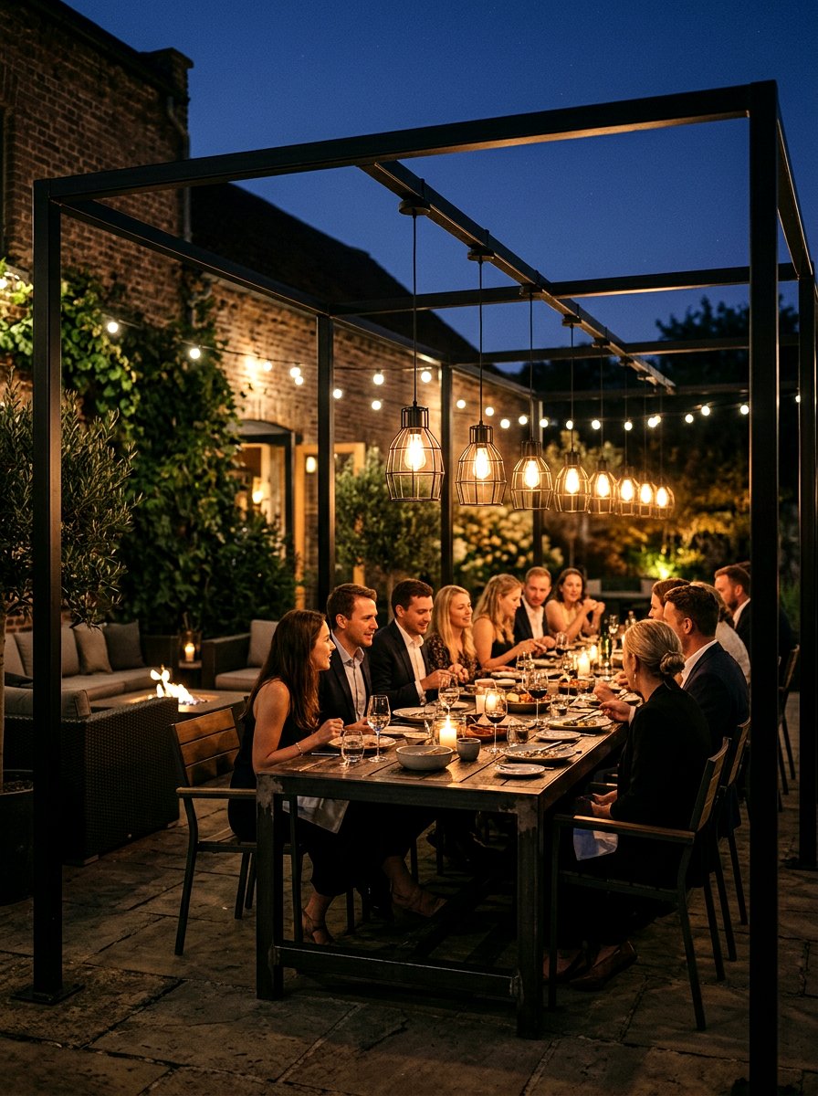 Black Cage Pendants - 30 no harsh light patio ideas