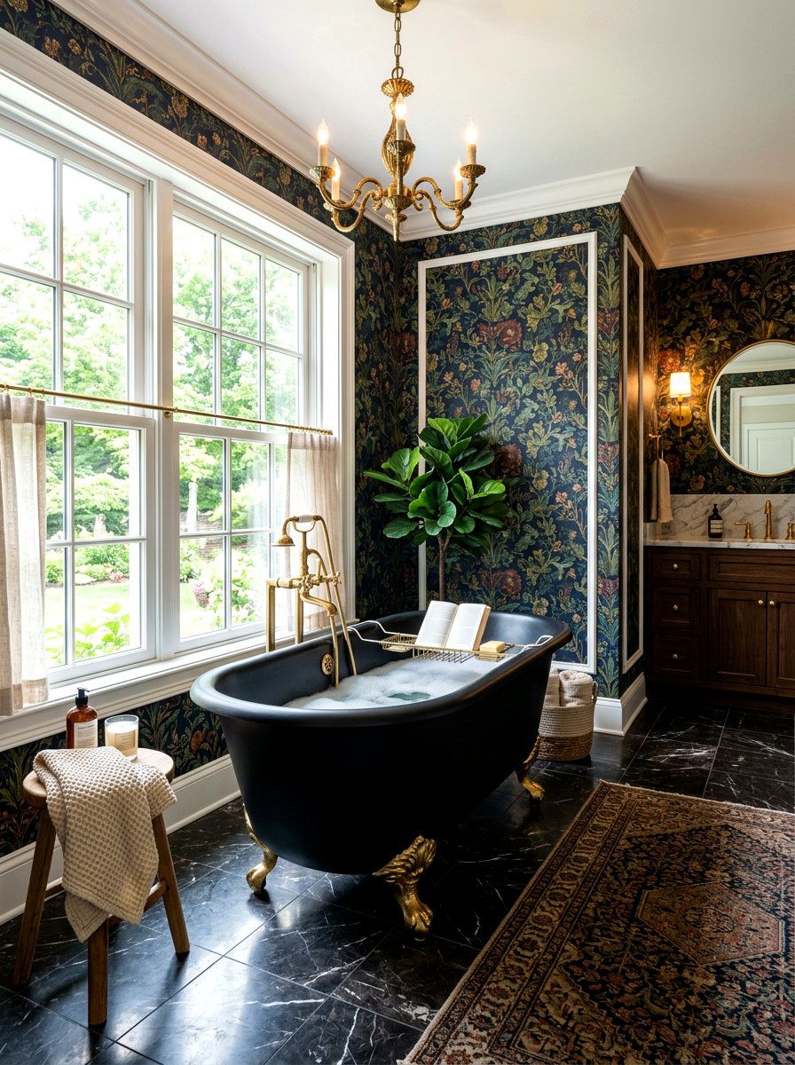 Black Clawfoot Tub Bathroom - 30 dark romantic Halloween home ideas