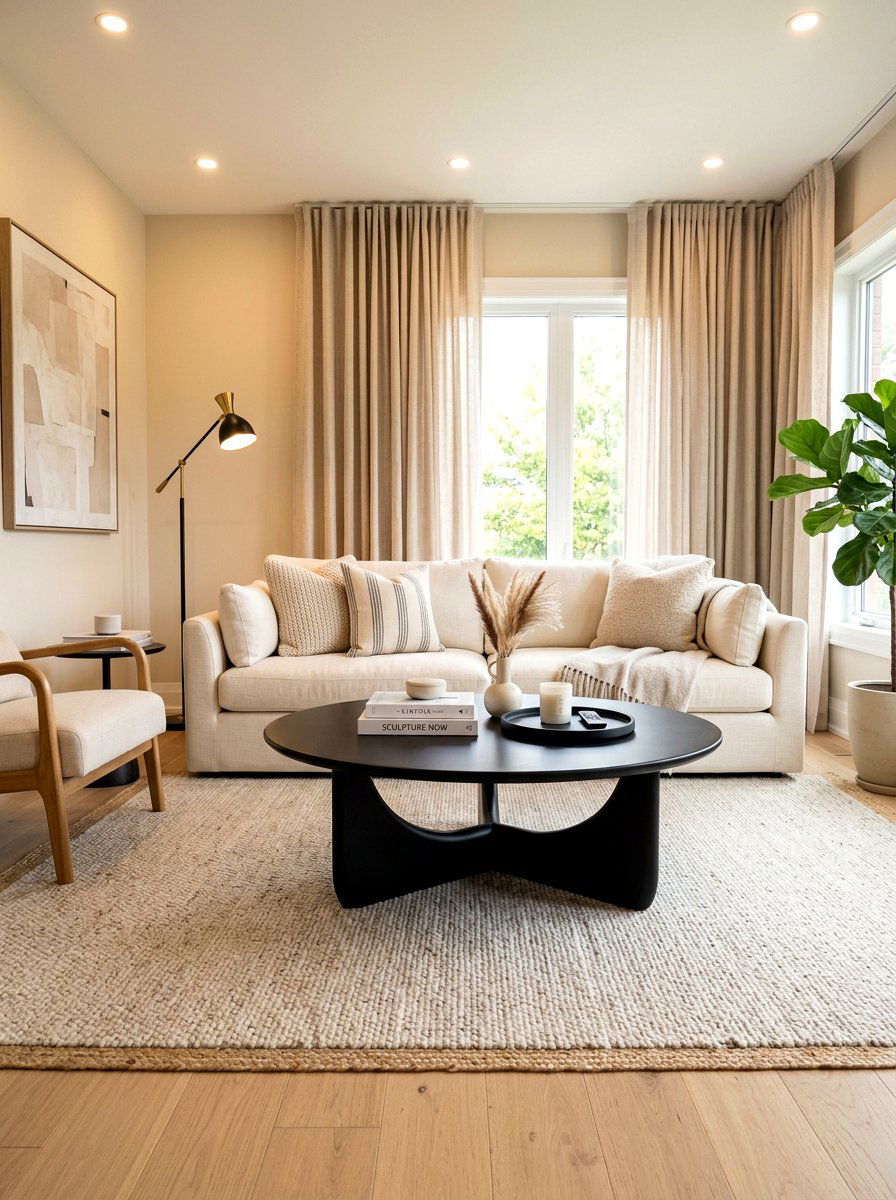 Black Coffee Table In Beige Living Room - 30 black and beige living room ideas