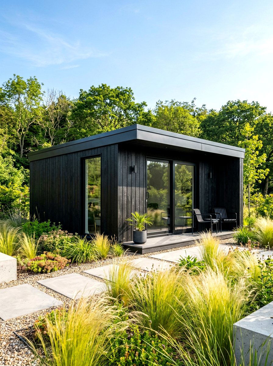 Black Contemporary Shed - 30 garden studio shed ideas