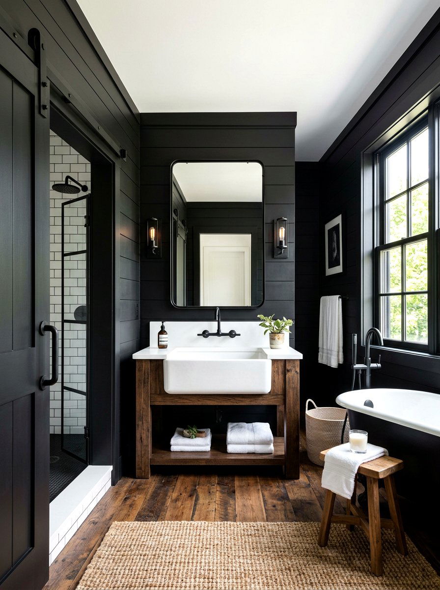 Black Farmhouse Bathroom - 30 black bathroom ideas