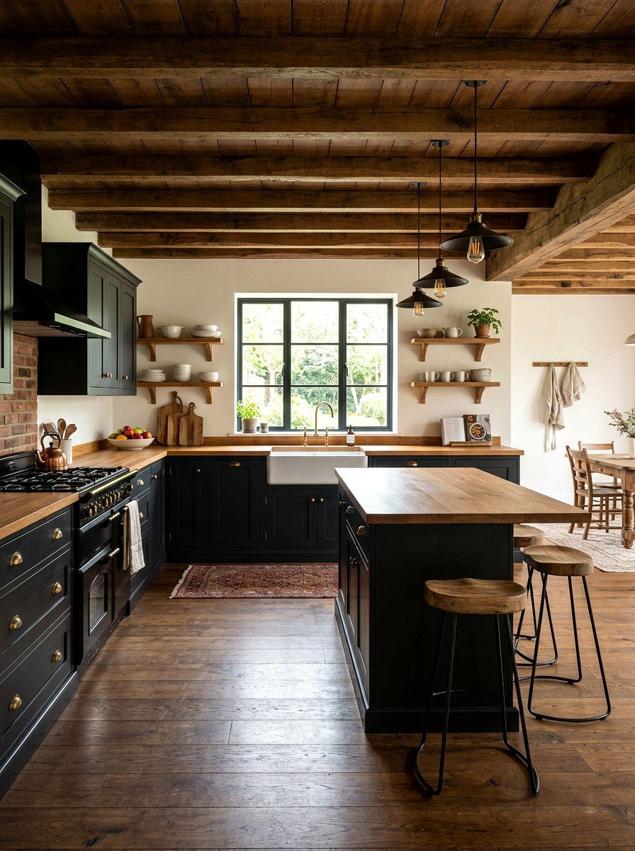 Black Farmhouse Kitchen - 30 black kitchen ideas