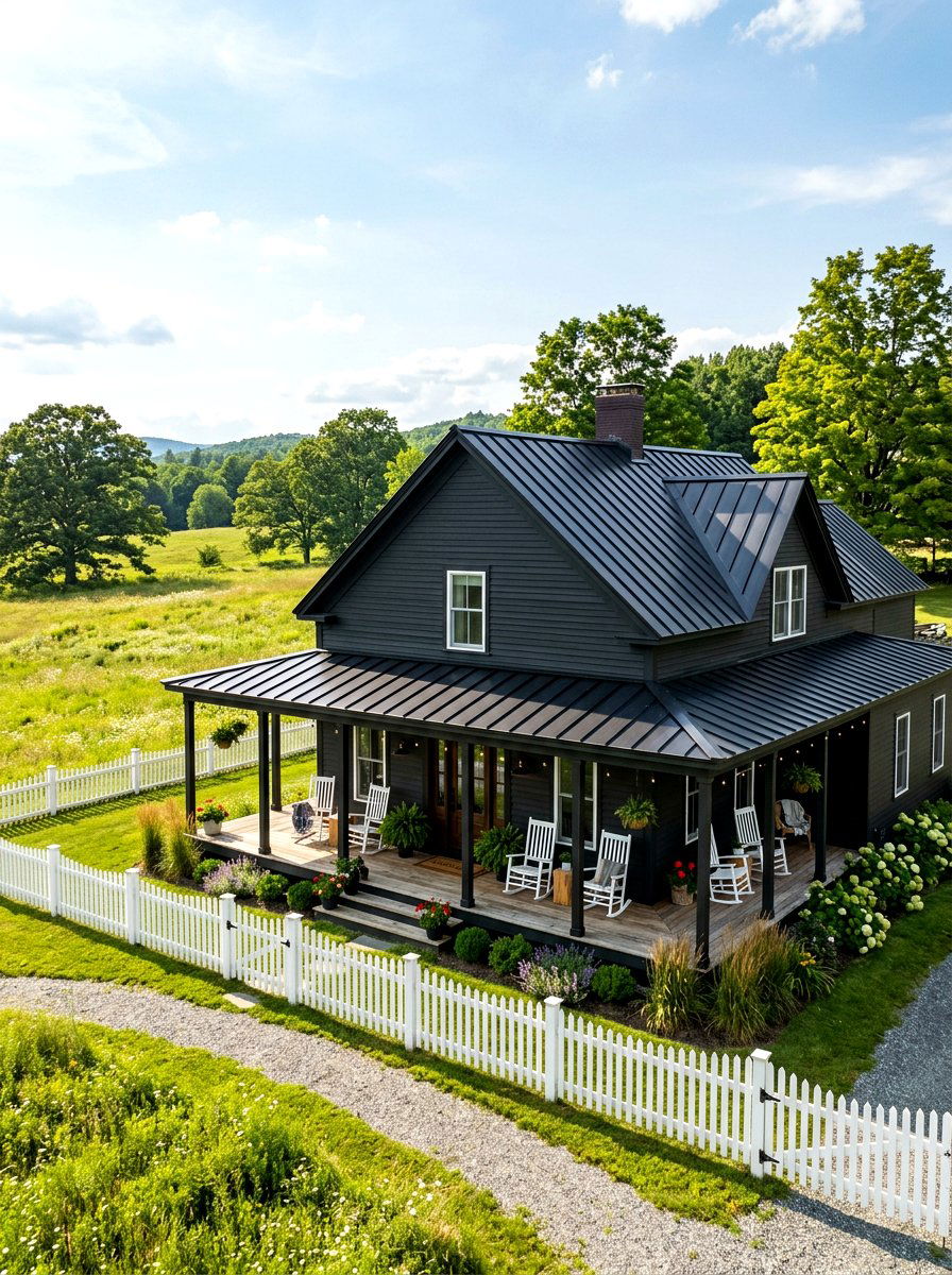 Black Farmhouse Porch - 30 black house exterior ideas