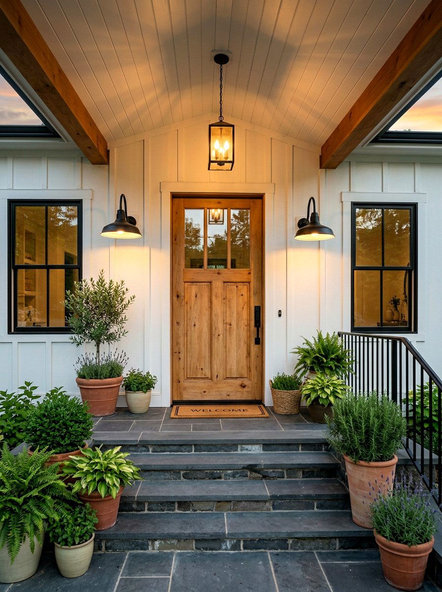 Black Farmhouse Sconces - 30 farmhouse front facade ideas