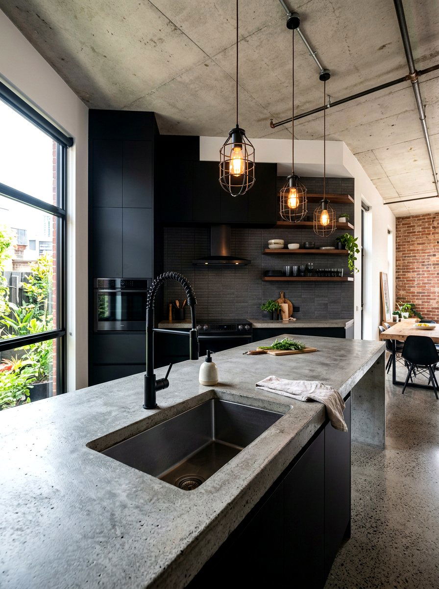Black Faucet Concrete Countertop - 30 black faucet kitchen ideas