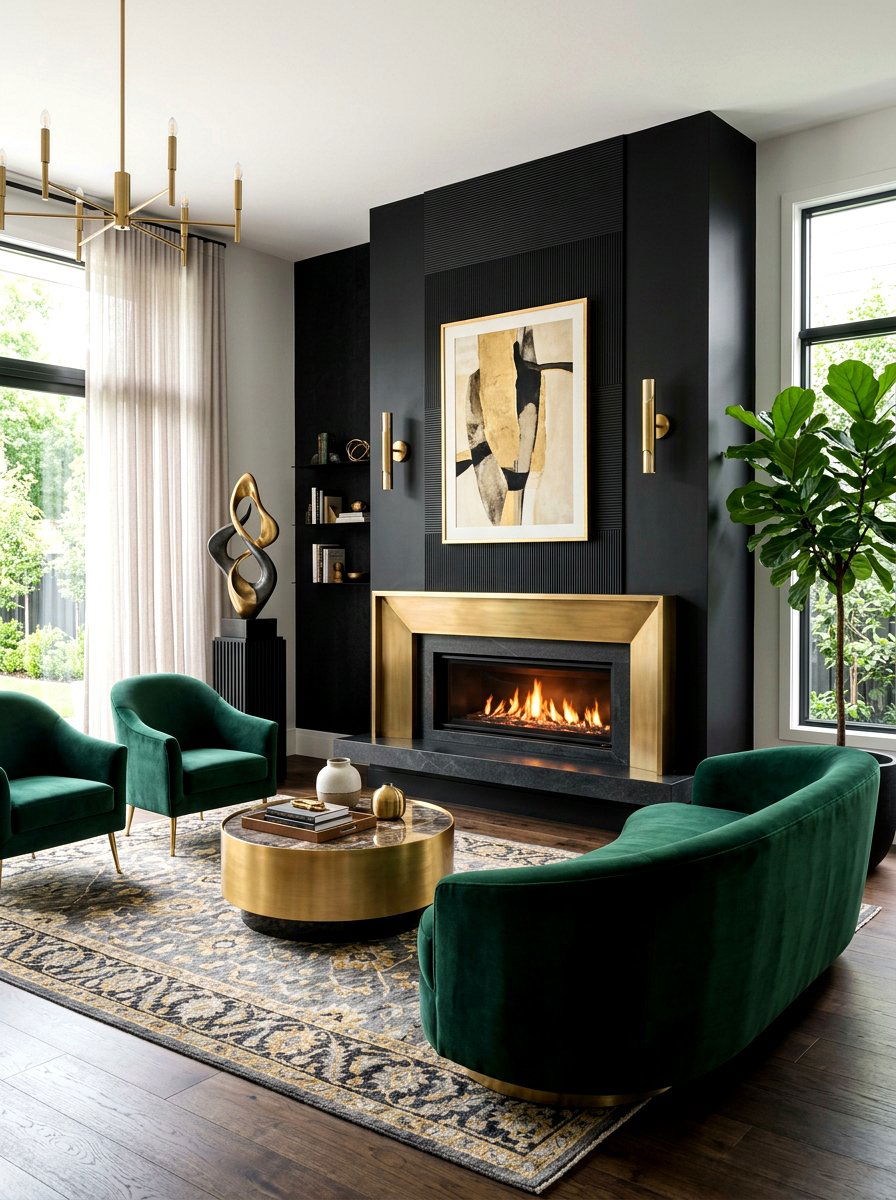 Black Feature Wall - 30 basement fireplace ideas