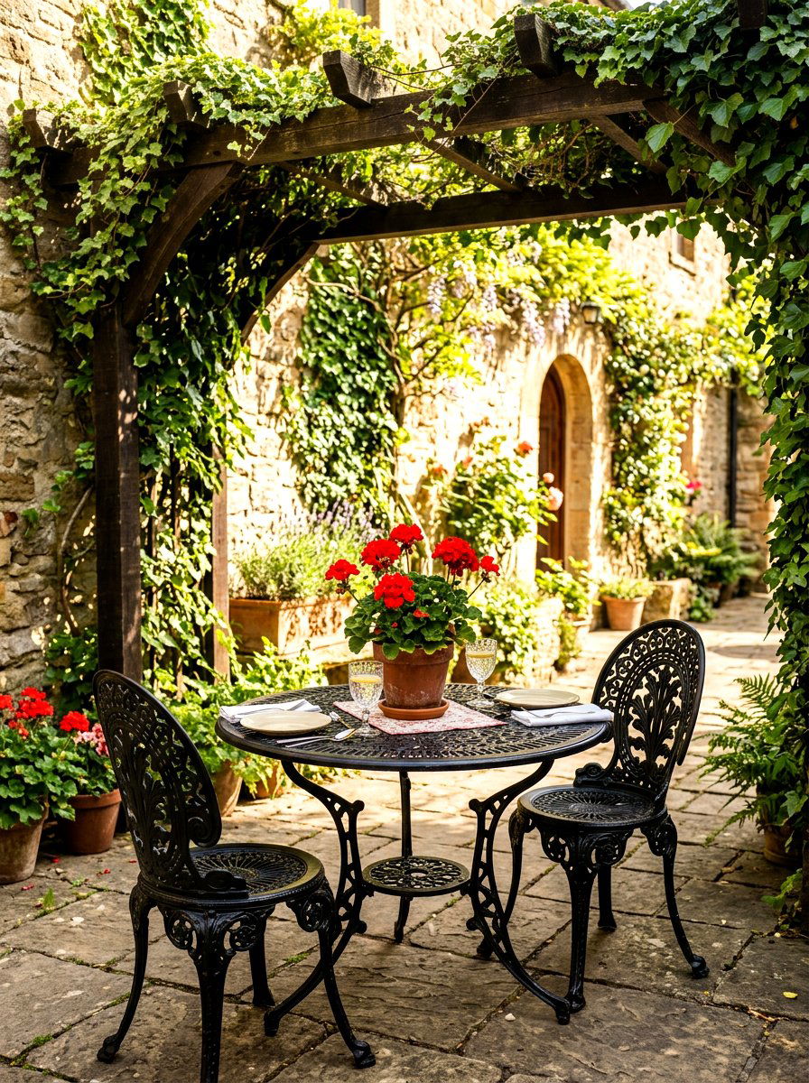 Black Filigree Bistro Table - 30 vintage iron patio furniture ideas