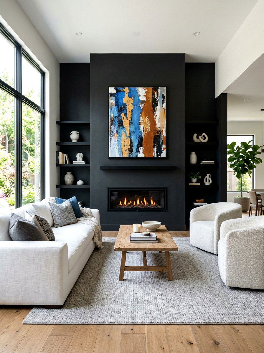 Black Fireplace Wall - 30 fireplace wall living room ideas