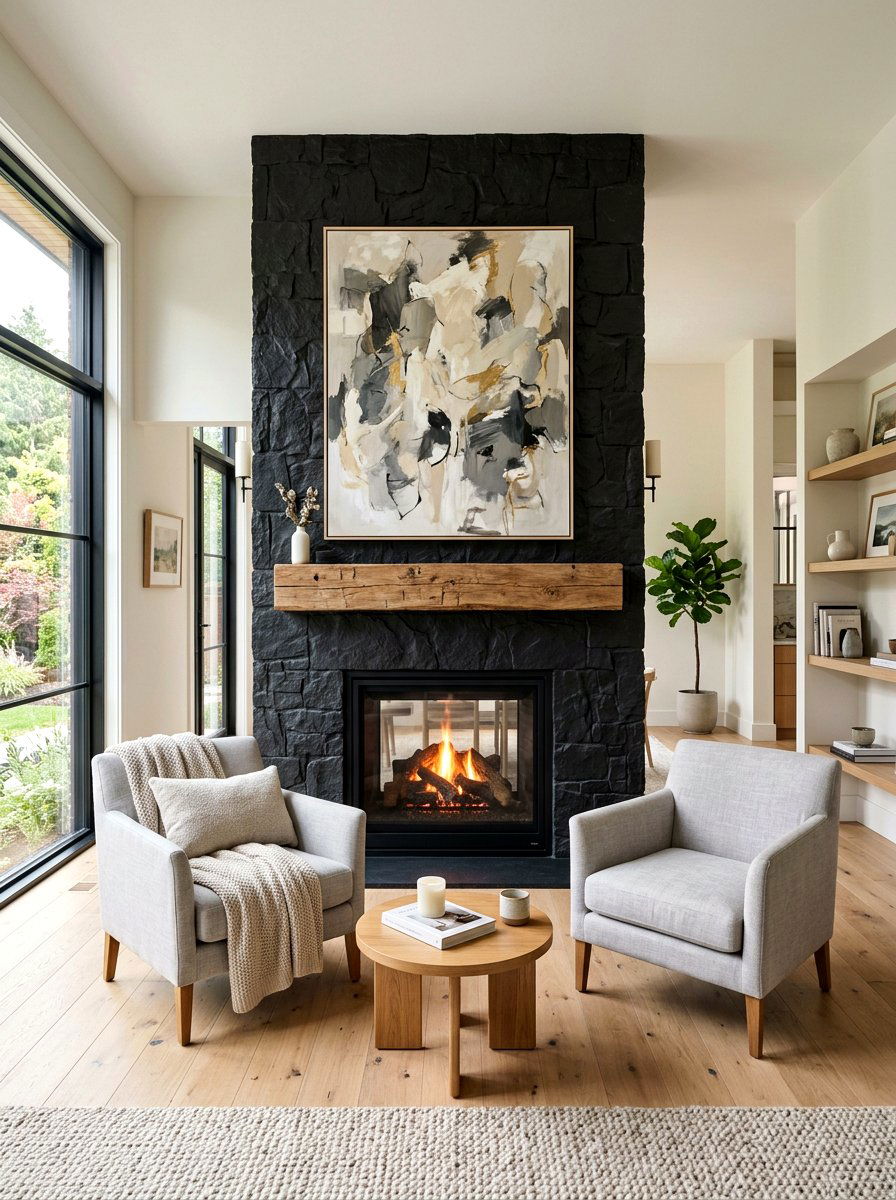 Black Fireplace Wood Mantel - 30 black and wood decor ideas