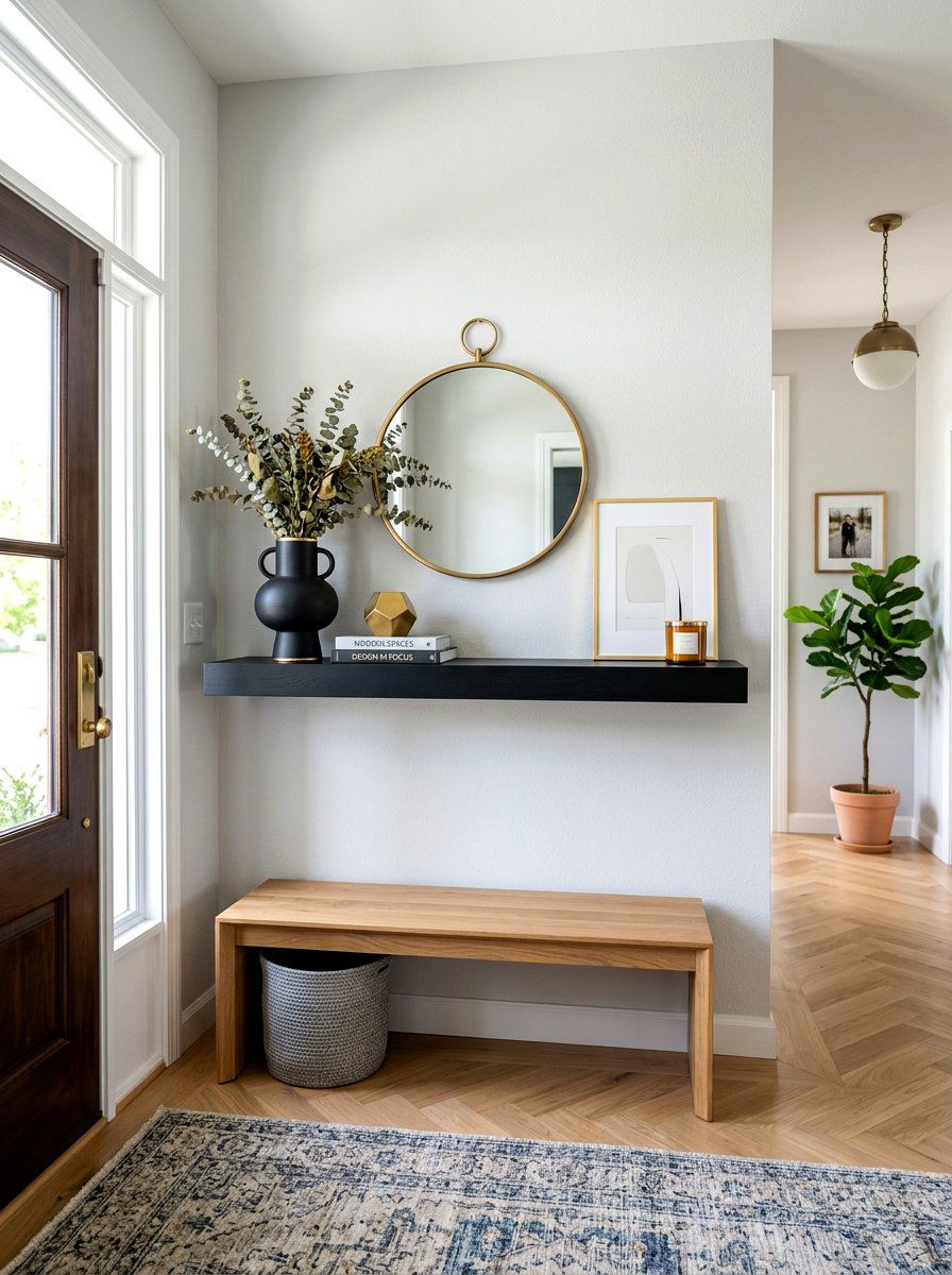 Black Floating Foyer Shelf - 30 floating entry shelf ideas