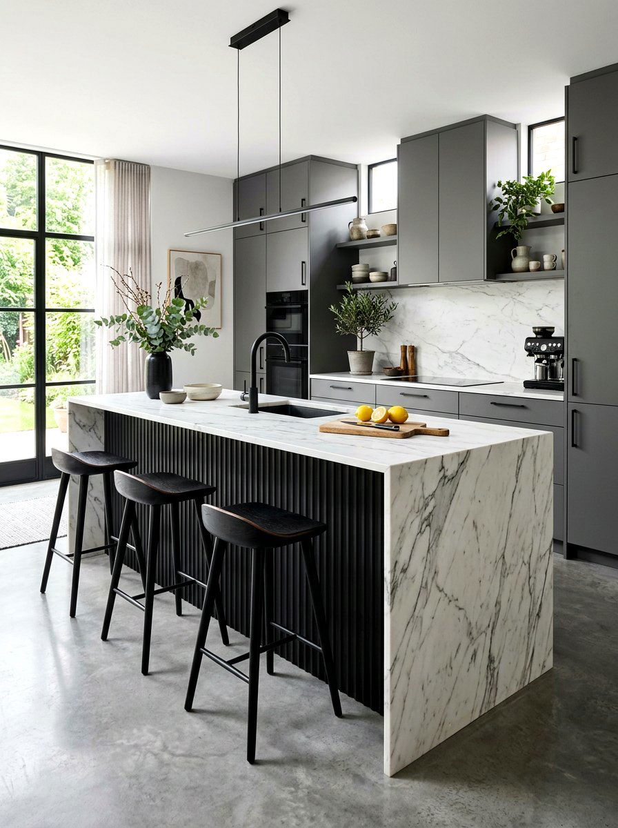 Black Fluted Kitchen Island Cabinetry - 30 reeded kitchen island ideas