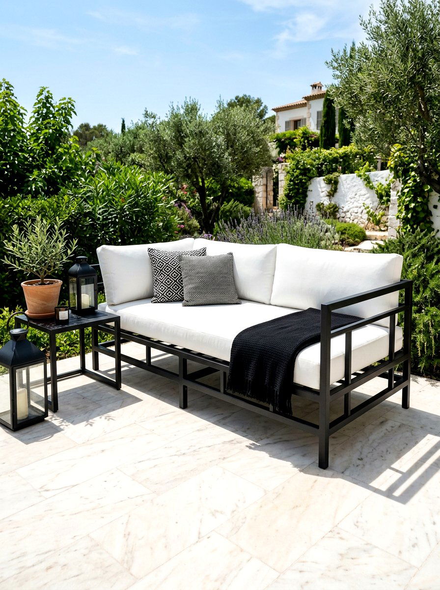Black Frame Daybed - 30 cabana bed patio ideas